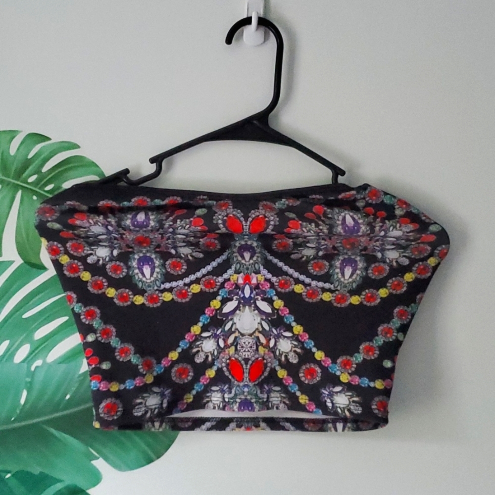 Jewel print strapless crop top